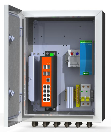 Термошкаф коммутационный 8хPoE 2хSFP 4хSC IP66 300х400х210мм 6 УТП 8КУ  00-00015655