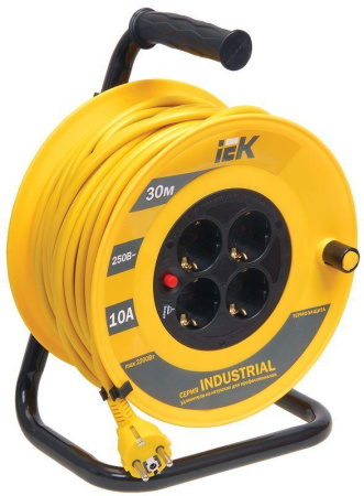 Удлинитель на катушке 4х30м с заземл. 10А IP20 Industrial УК30 3х1 термозащита  WKP14-10-04-30