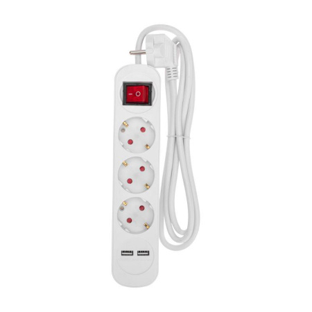 Удлинитель 3х1.5м с заземл. STANDARD 2хUSB 3х1кв.мм с выкл. бел.  13-4015