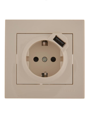 Розетка 1-м СП Rain 16А с заземл. + USB разъем крем.  703-0303-181