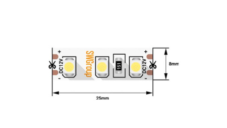 Лента светодиодная стандарт 3528 120LED/м 9.6Вт/м холод. бел. 12В IP20 со скотчем 3М (уп.5м)  00-00006317