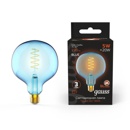 Лампа светодиодная филаментная Black Filament 5Вт G125 шар 1800К тепл. бел. E27 190лм  1013802105