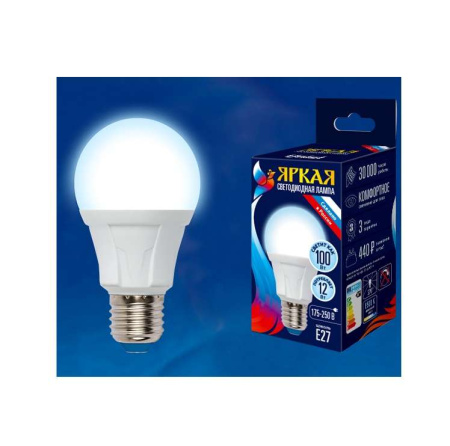 Лампа светодиодная LED-A60 12W/DW/E27/FR PLP01WH Яркая 12Вт грушевидная матовая 6500К холод. бел. E27 (упак. картон)  UL-00002005