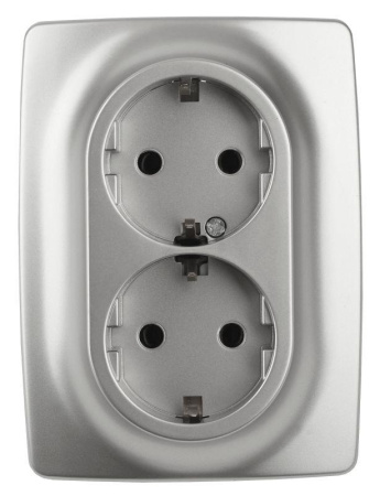 Розетка 2-м СП 12 12-2108-03 16А IP20 250В 2х2P+E Schuko защ. шторки алюм.  Б0036444