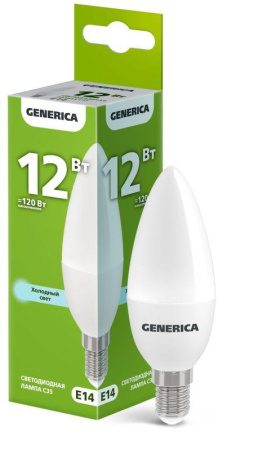 Лампа светодиодная C35 12Вт свеча 6500К E14 230В  LL-C35-12-230-65-E14-G