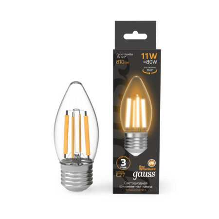 Лампа светодиодная филаментная Black Filament 11Вт свеча 2700К тепл. бел. E27 810лм  103802111