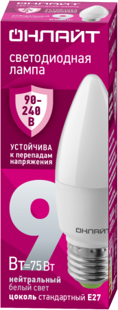 Лампа светодиодная 90 413 OLL-C37-9-230-4K-E27-FR (PRO 90-240В)  90413