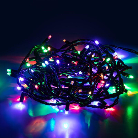 Гирлянда светодиодная "Нить" 10м 100LED мультиколор IP65 новогодняя провод черн. ПВХ (без шнура питания)  Б0056016