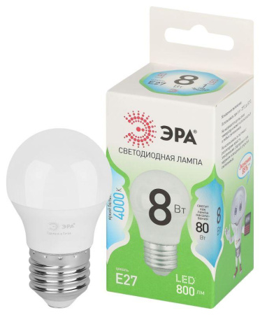 Лампа светодиодная GREEN LINE P45-8W-840-E27 GL E27 8Вт шар яркий свет бел.  Б0067073