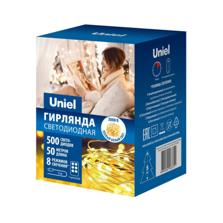 Гирлянда светодиодная "Роса" ULD-S5000-500/DTA/RC WARM WHITE IP44 DEW 50м 500LED пульт ДУ провод прозр.  UL-00009942