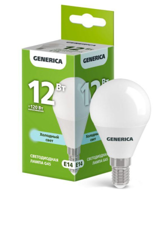 Лампа светодиодная G45 12Вт шар 6500К E14 230В  LL-G45-12-230-65-E14-G