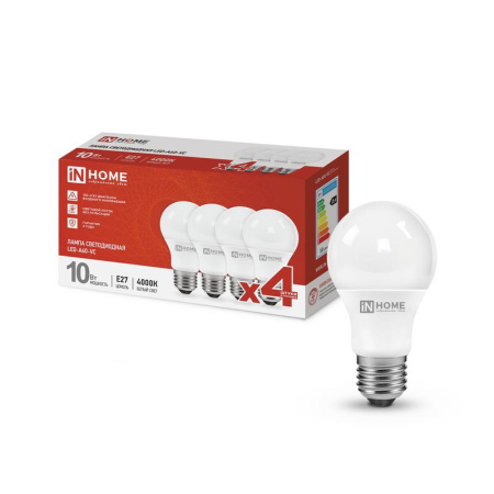 Лампа светодиодная LED-A60-VC 4PACK 10Вт 230В E27 4000К 950лм (уп.4шт)  4690612047645