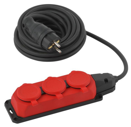 Удлинитель силовой UK-3e-3x1.5-5m-IP44(KG) с заземлением 3 розетки каучук 5м КГ 3х1.5кв.мм IP44  Б0057579