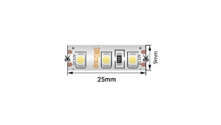 Лента светодиодная стандарт 3528 120LED/м 9.6Вт/м тепл. бел. 12В IP66 со скотчем 3М (уп.5м)  00-00014785