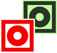 Знак F 10 "Кнопка включения установок (систем) пожарной автоматики" 100х100мм пленка самоклеящаяся с покрытием фотолюминесцентным  an-f-10-f