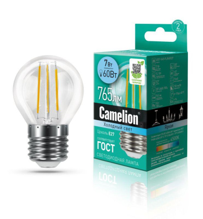 Лампа светодиодная филаментная LED7-G45-FL/845/E27 7Вт 220В  13459