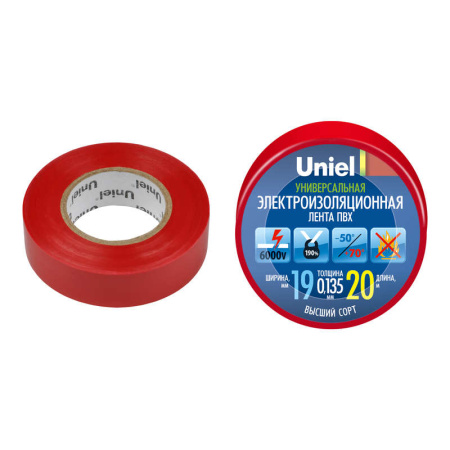 Лента изоляционная 0.135х19мм 20м UIT-135P 20/19/01 RED красн.  04479