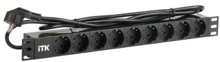 Блок розеток 9 мест PDU (немец. станд.) DIN49440 ПВХ профиль 1U шнур 2м; вилка DIN 49441 (немец. станд.); черн.  PH22-9D1-P