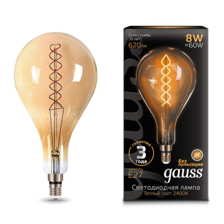 Лампа светодиодная филаментная Black Filament 8Вт A160 грушевидная золотая 2400К тепл. бел. E27 620лм  150802008