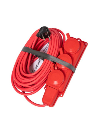 Удлинитель на каучуковой колодке 3х15м 16А IP44 250В 4кВт каучук КГ 3х2.5 красн. УХз16 Россия  YKsm15m-3g(16A)KG-R