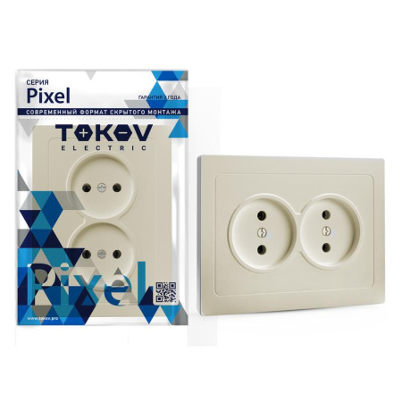 Розетка 2-м СП Pixel 16А IP20 без заземл. в сборе беж.  TKE-PX-R2F-C02
