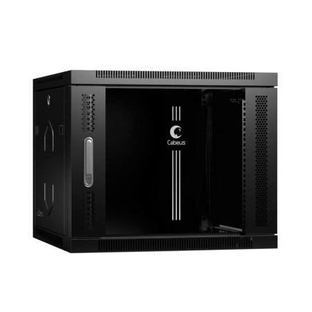 Шкаф телекоммуникационный настенный SH-05F-9U60/60-BK 19дюйм 9U 600х600х501мм дверь стекло черн. (RAL 9004)  8589c