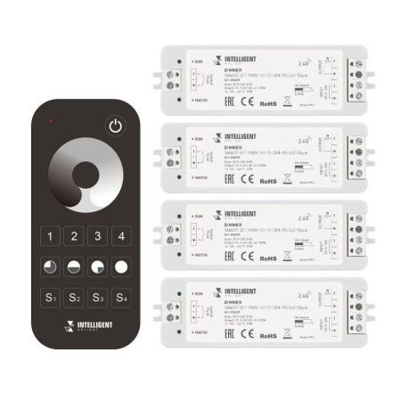 Диммер SMART-SET-PWM-101-72-DIM-PD-SUF Black (5-36В 1х8А x4 ПДУ 13кн 2.4G) IP20 пластик  036201