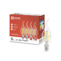 Лампа светодиодная филаментная LED-СВЕЧА НА ВЕТРУ-deco 4PACK 9Вт свеча на ветру прозрачная 4000К нейтр. бел. E14 1040лм 230В (уп.4шт)  4690612053455