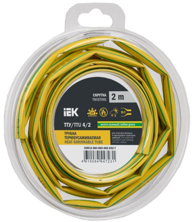 Трубка термоусадочная ТТУ нг-LS 4/2 желт./зел. (уп.2м)  UDR12-004-002-002-K52-T