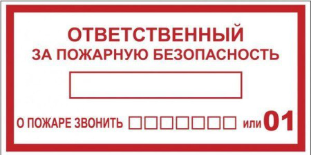 Знак "Ответственный за пожарную безопасность" 150х300мм пластик  pn-f-20