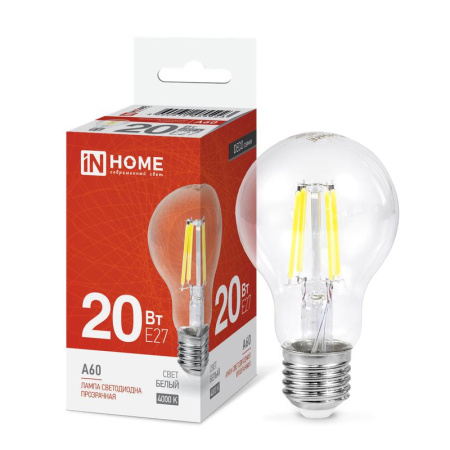 Лампа светодиодная филаментная LED-A60-deco грушевидная прозрачная 20Вт 230В E27 4000К 1890лм  4690612055923