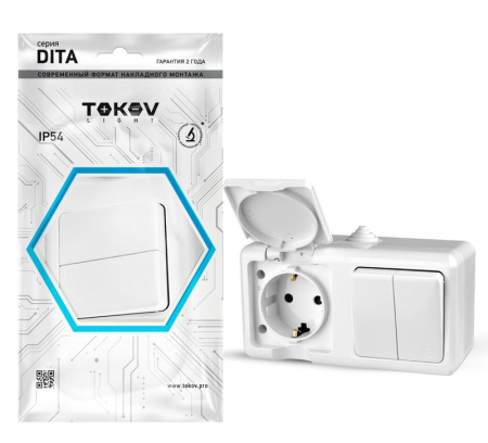 Блок ОП Dita (розетка 16А 250В с заземл. + 2-кл. выкл. 10А) IP54 бел.  TKL-DT-V2RZ-C01-IP54