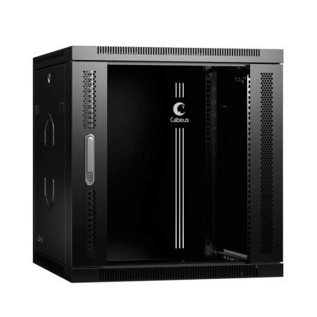 Шкаф телекоммуникационный настенный SH-05F-12U60/60-BK 19дюйм 12U 600х600х635мм дверь стекло черн. (RAL 9004)  8580c