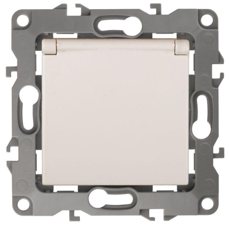 Розетка 1-м СП 12 12-2103-02 16А IP20 16AX 250В 2P+E Schuko защ. шторки с крышкой механизм сл. кость  Б0014694