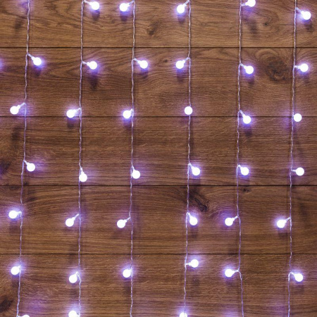 Гирлянда светодиодная "Светодиодный Дождь" 1.5х1.5м 144LED бел. 12Вт 230В IP20 с насадками шарики свечение с динамикой провод прозр.  235-045