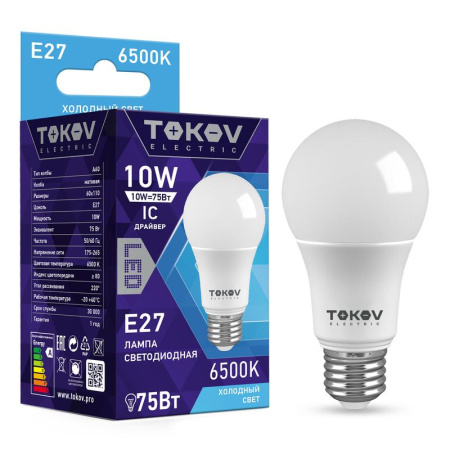 Лампа светодиодная 10Вт А60 6500К Е27 176-264В  TKE-A60-E27-10-6.5K
