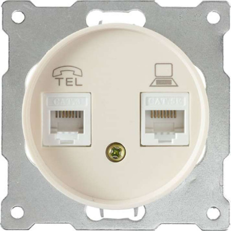 Розетка компьютерная + телефонная 2-м СП Florence RJ45 + RJ11 кат.5E механизм беж. (1E20801301)  2172794