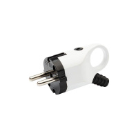 Вилка угловая 16А с заземл. евро стандарт с ушком (кольцом) бел./черн.  11-8952