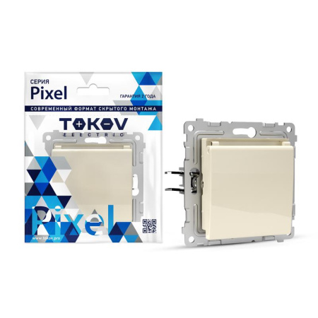 Розетка 1-м СП Pixel 16А IP20 с заземл. защ. шторки с крышкой механизм беж.  TKE-PX-R1ZSW1-C02