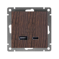 Розетка 2-м USB СП Афина тип А+С 5В 1х2.4А 2х4А механизм венге  А0059-V