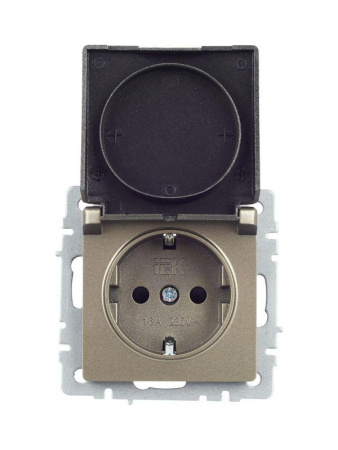 Розетка BRITE РСбш10-3-БрШ 16А IP20 с заземл. защ. шторки с крышкой механизм шампань  BR-R16-16-K37
