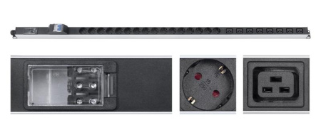 Блок розеток для 19дюйм шкафов PDU-32-16S-8C19-B-T вертик. 16 розеток Schuko 8 розеток IEC 320 C19 32А автомат защиты алюм. корпус клем. колодка  9545c