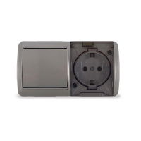 Блок ОП Клио 1-кл. выкл. 10А + розетка 1-м 16А 250В с заземл. с прозр. крышкой сер.  К2237-Gr