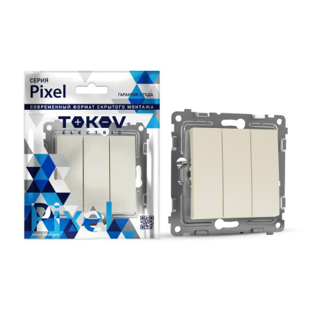 Выключатель 3-кл. СП Pixel 10А IP20 механизм беж.  TKE-PX-V3-C02