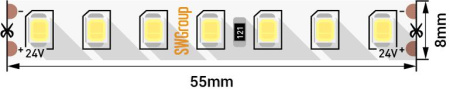 Лента светодиодная ПРО 2835 126 LED/м 13 Вт/м 24В IP20 тепл. бел. (уп.5м)  00-00005854