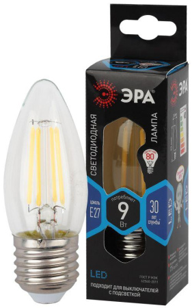 Лампа светодиодная филаментная F-LED B35-9W-840-E27 9Вт B35 свеча 4000К нейтр. бел. E27  Б0046997