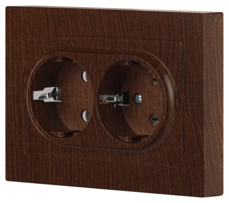 Розетка Accent 6-205-10 2X2P+E Schuko 16А-250В IP20 СУ AL/CU венге  Б0063502
