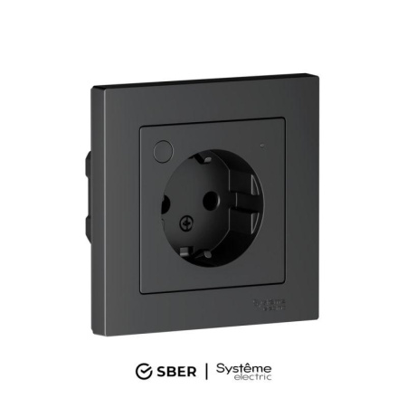 Розетка AtlasDesign Smart 16А L+N с заземл. со шторками Zigbee механизм карбон SE ATN001045Z