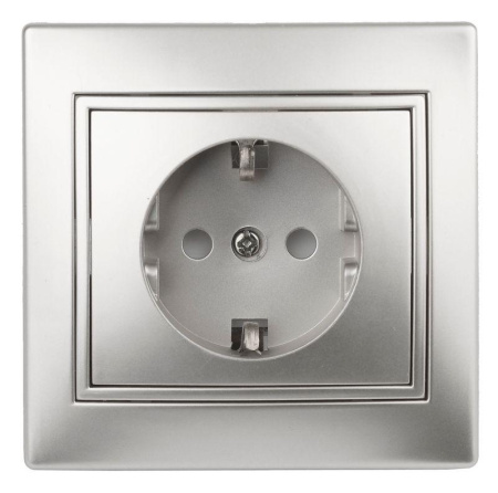 Розетка 1-м СП Plano 1-202-03 16А IP20 250В 2P+E Schuko алюм.  Б0053878