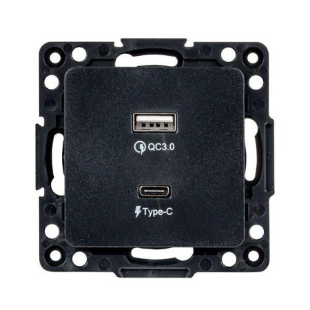 Розетка USB 2-м Стокгольм тип A+C механизм черн. PROxima  EZR-2USB-type-C